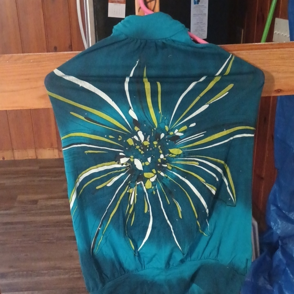 Cielo Teal Top with Floral Accents